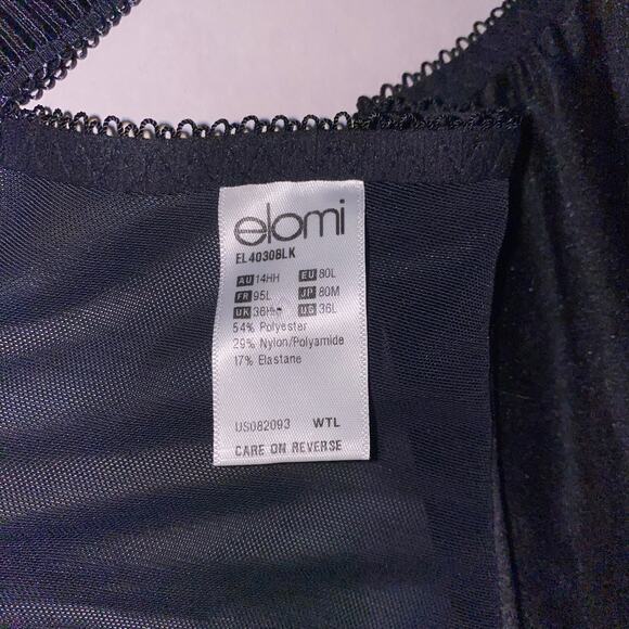 Elomi Cate Full Cup Bra 36L Black Satin Sheer Lace NWT - Picture 5 of 5